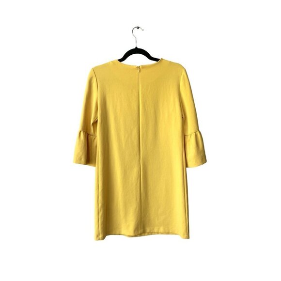 Zara Sheath Dress Size XS Career Capsule Wardrobe Lagenlook Bell Sleeves Yellow - Picture 5 of 9